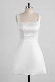 A-Line Short-Mini Satin Little White Dress 100050