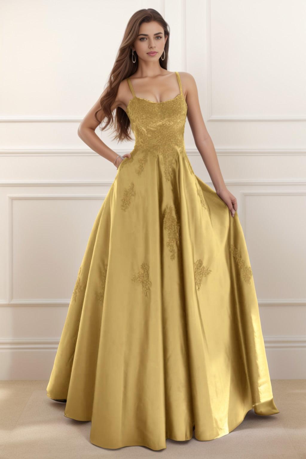 A-Line Floor Length Satin Prom Dress CS0458 - COCOMELODY