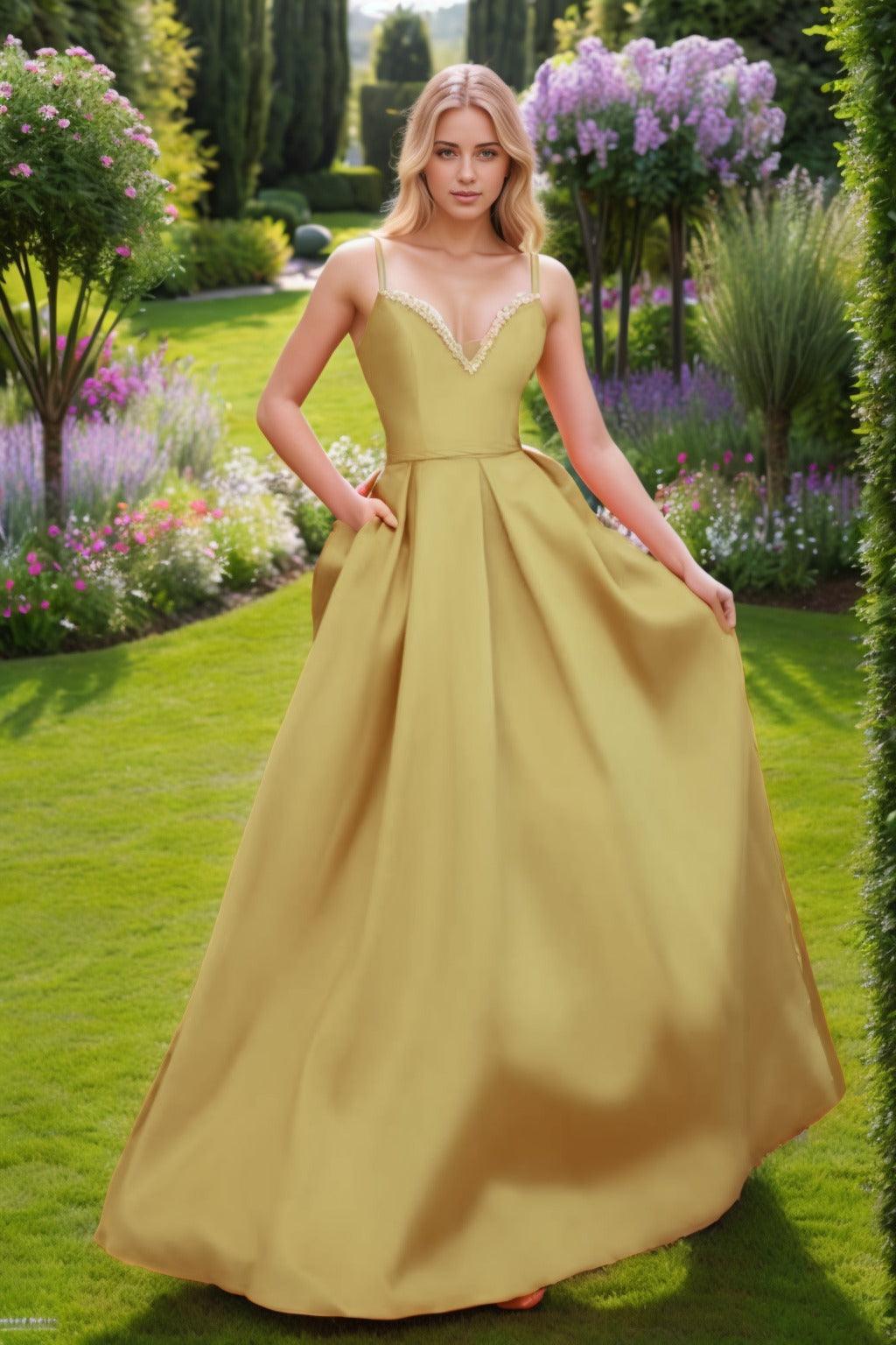 A-Line Floor Length Satin Prom Dress CS0451 - COCOMELODY