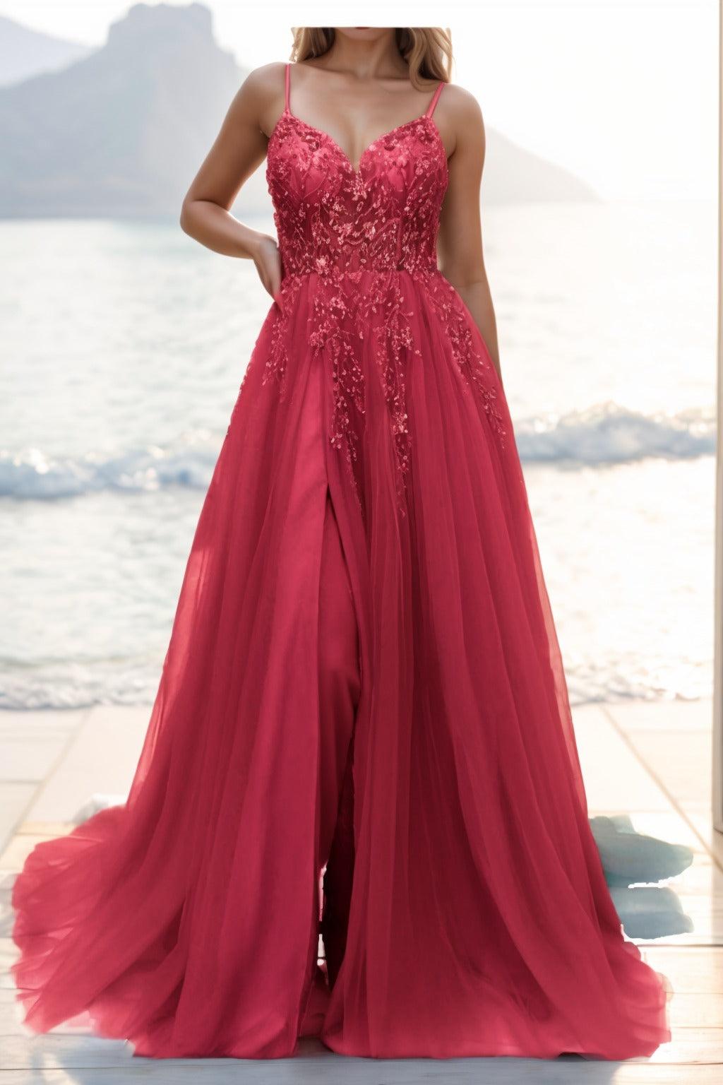 A-line Sweep-Brush Train Tulle Prom Dress CS0402 - COCOMELODY