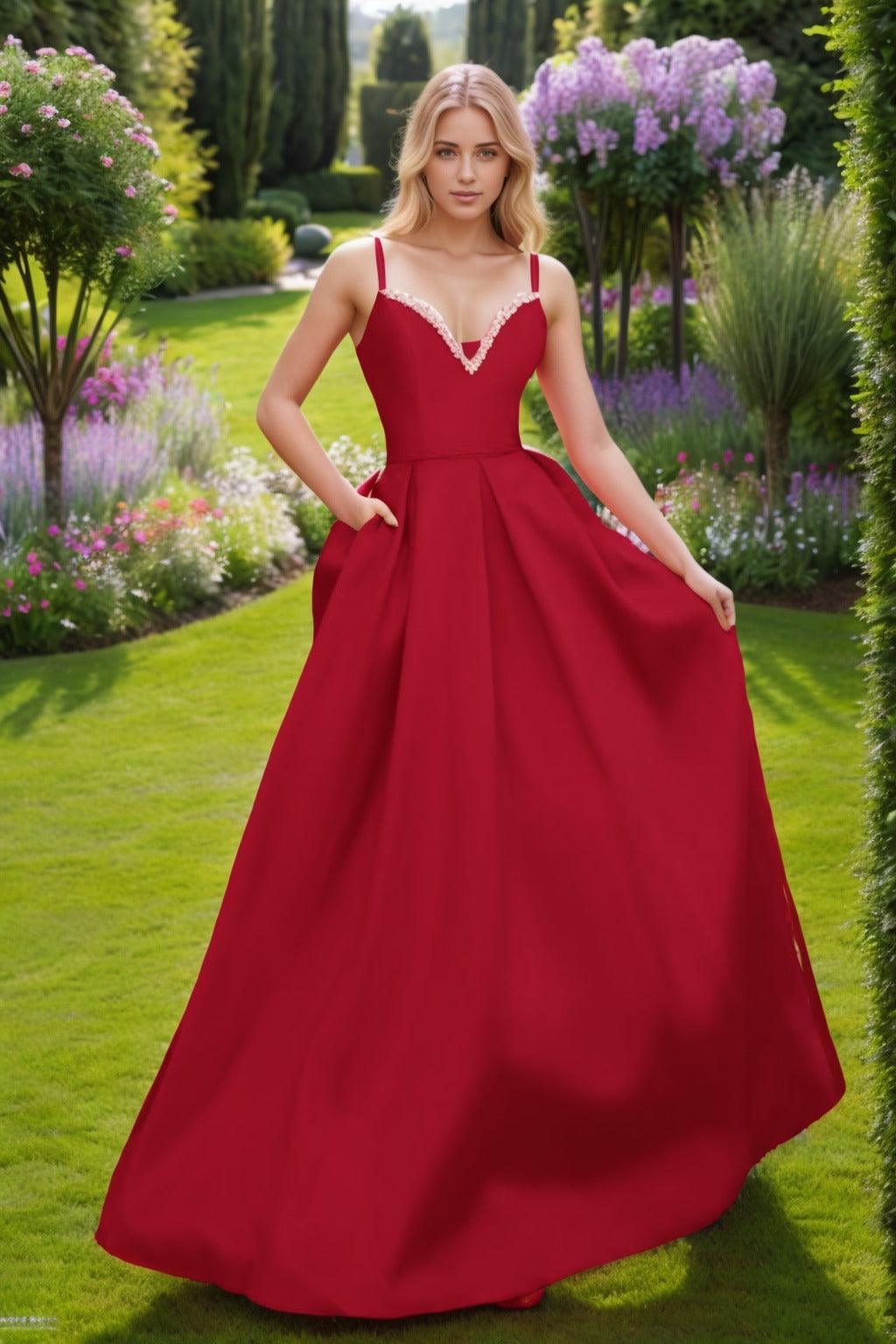 A-Line Floor Length Satin Prom Dress CS0451 - COCOMELODY