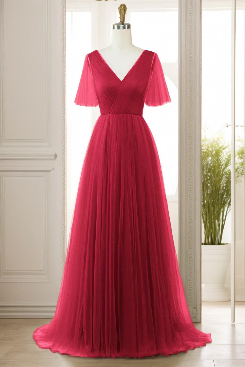 A-Line Sweep-Brush Train Tulle Prom Dress CS0472 - COCOMELODY