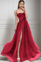 A-Line Sweep-Brush Train Tulle Prom Dress CS0439 - COCOMELODY