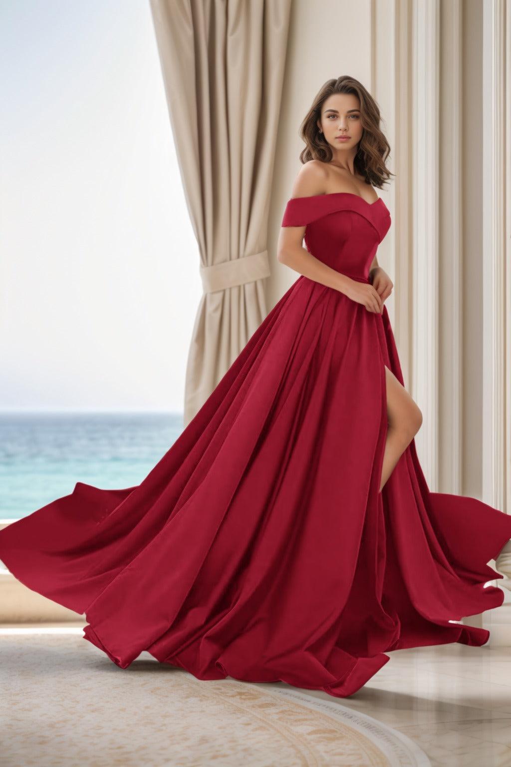 A-Line Court Train Satin Prom Dress CS0405 - COCOMELODY