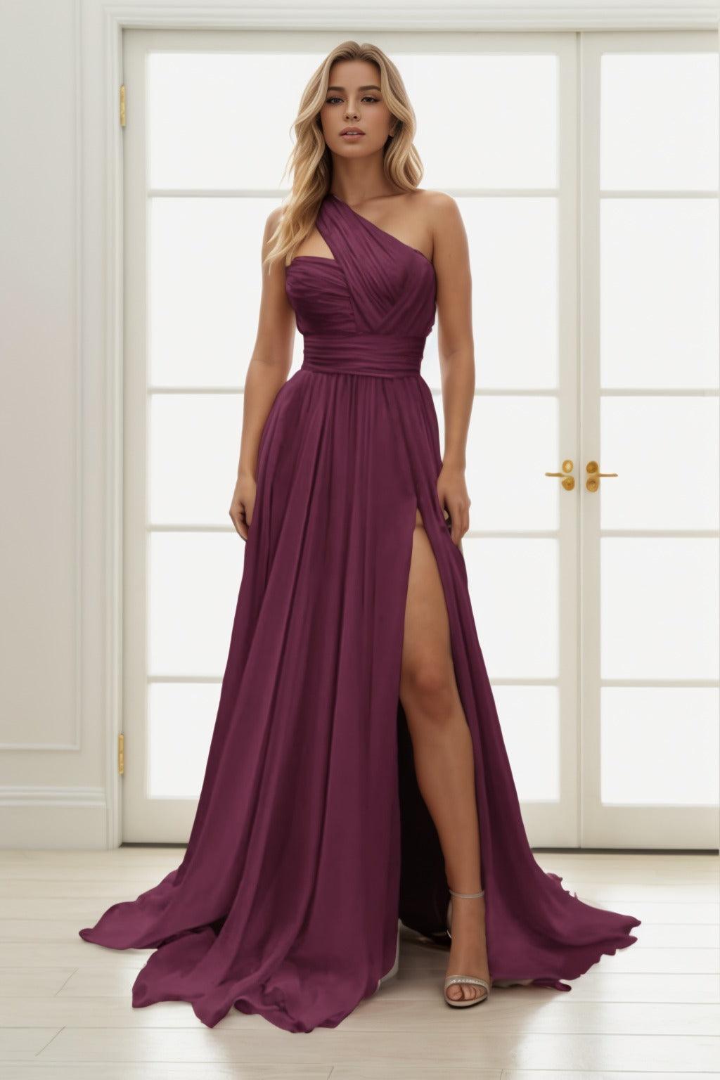 A-Line Sweep-Brush Train Chiffon Prom Dress CS0435 - COCOMELODY