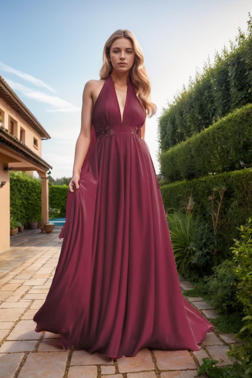 A-Line Sweep-Brush Train Chiffon Prom Dress CS0457 - COCOMELODY