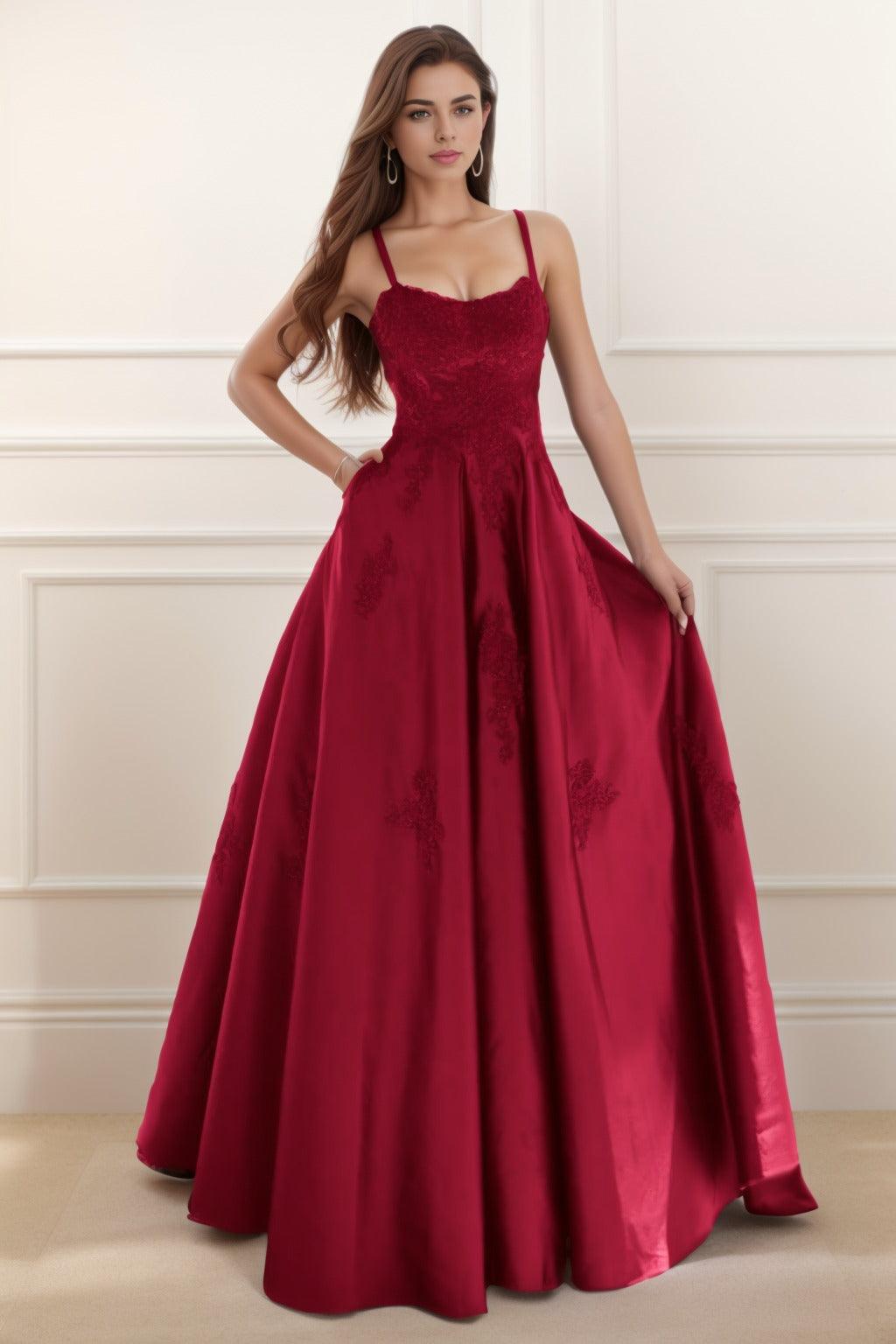 A-Line Floor Length Satin Prom Dress CS0458 - COCOMELODY