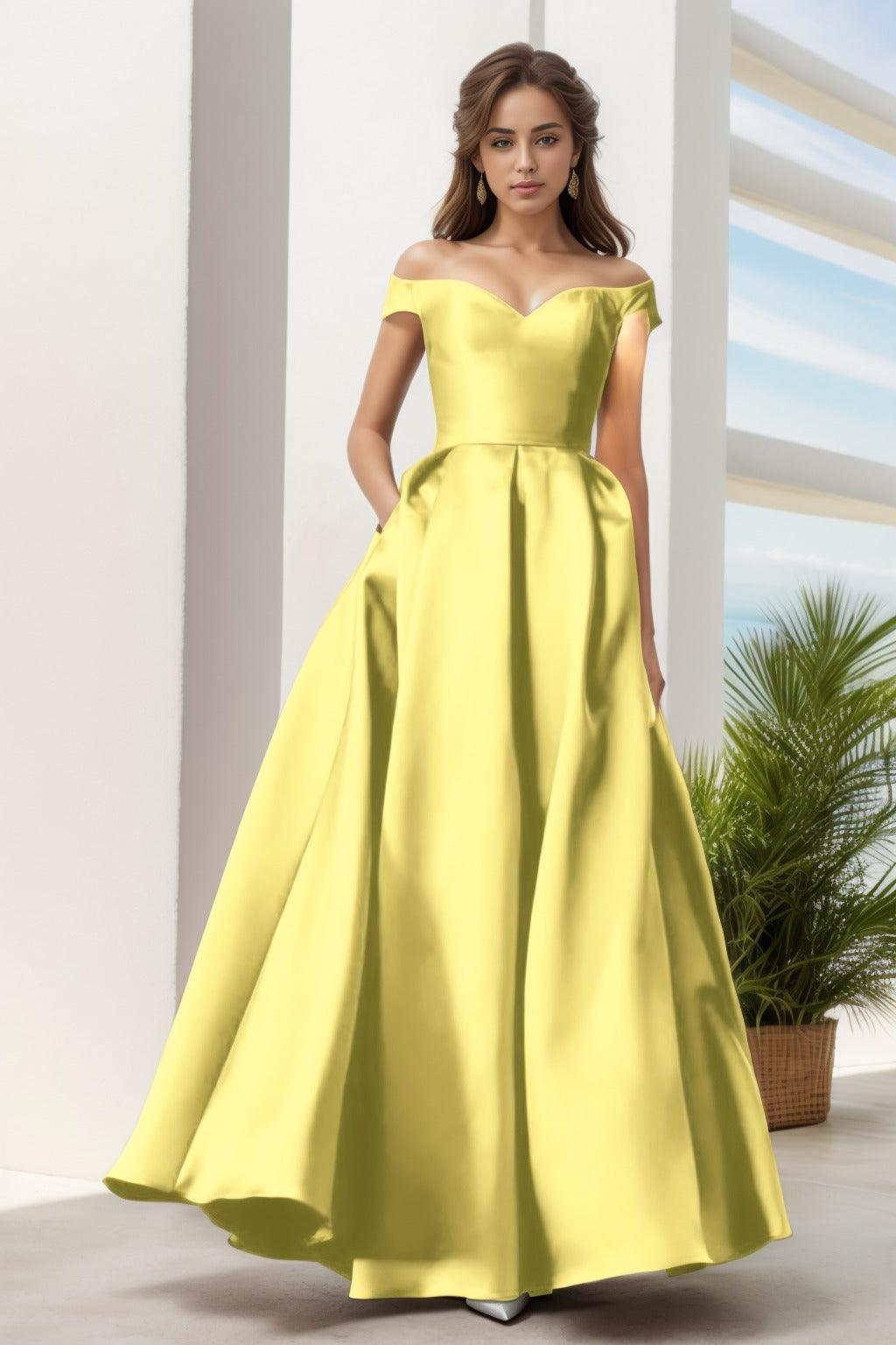 A-Line Floor Length Satin Prom Dress CS0408 - COCOMELODY