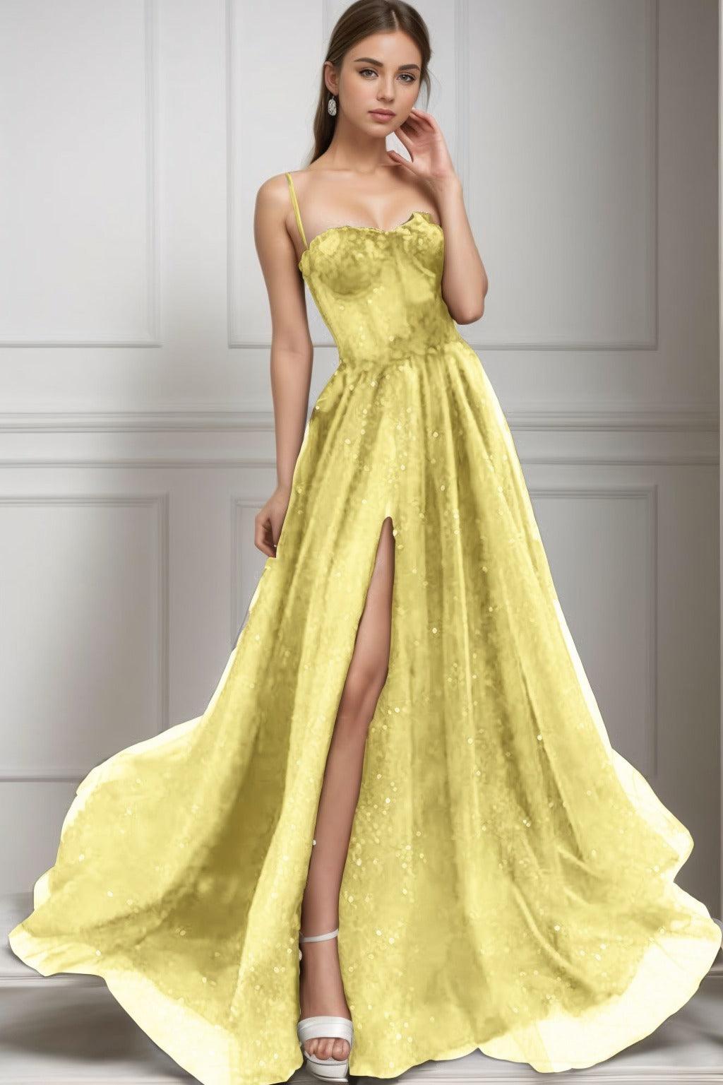 A-Line Sweep-Brush Train Tulle Prom Dress CS0439 - COCOMELODY