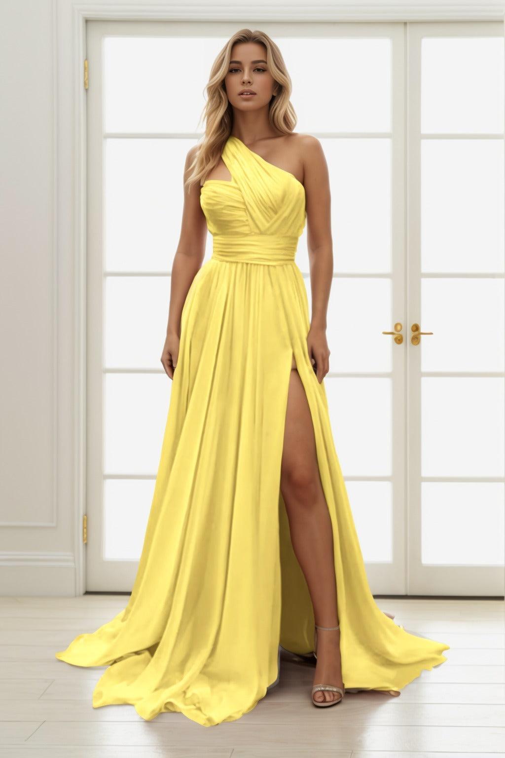 A-Line Sweep-Brush Train Chiffon Prom Dress CS0435 - COCOMELODY