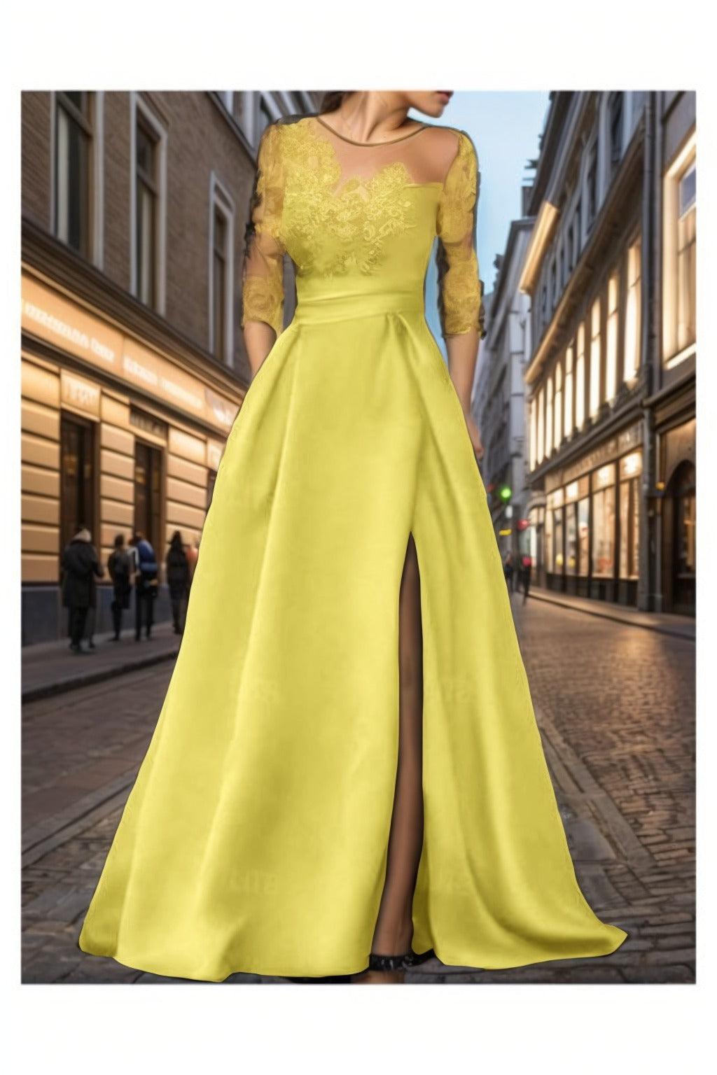 A-Line Sweep-Brush Train Silk-Like Prom Dress CS0456 - COCOMELODY