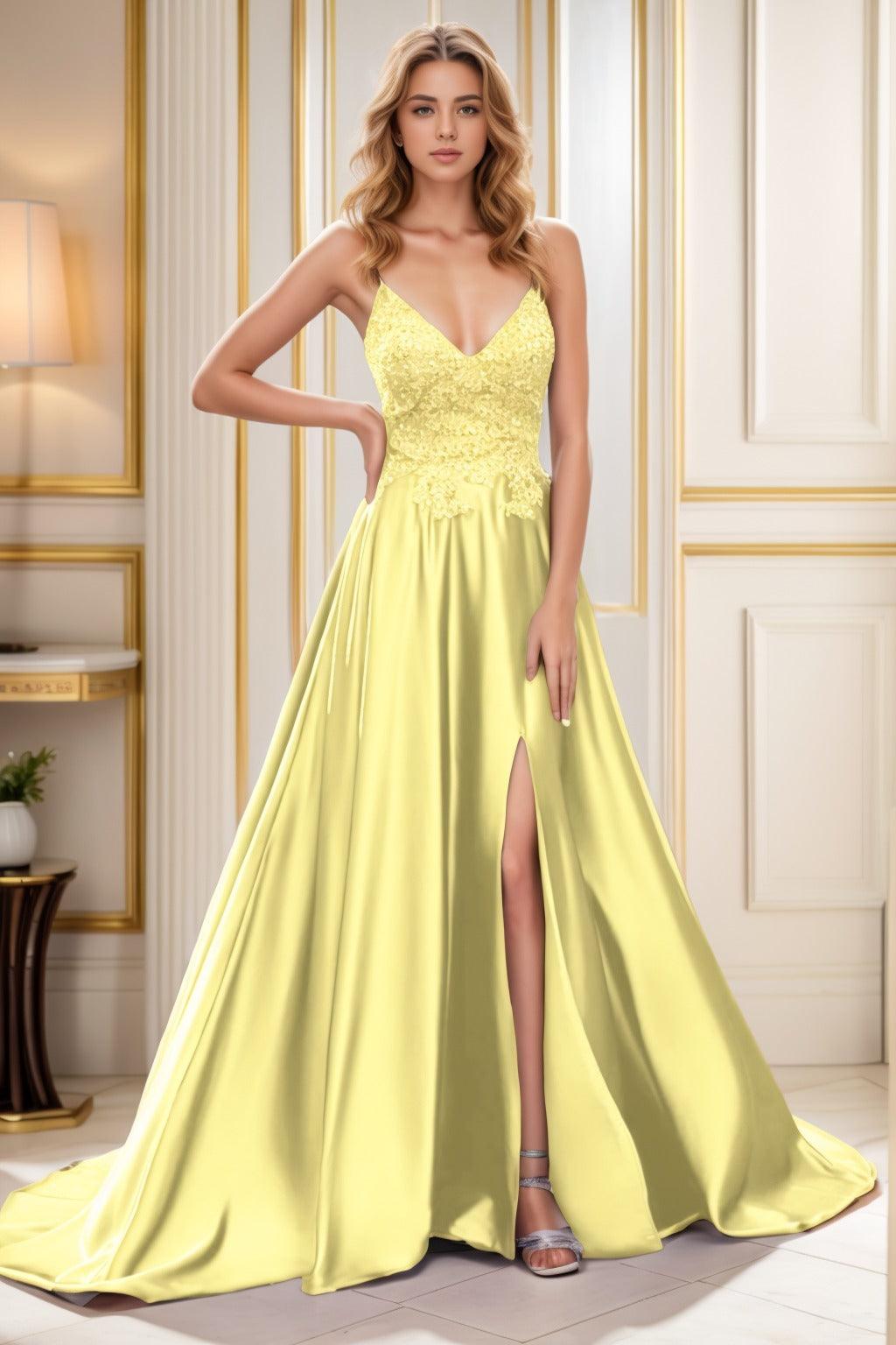 A-Line Court Train Satin Prom Dress CS0460 - COCOMELODY