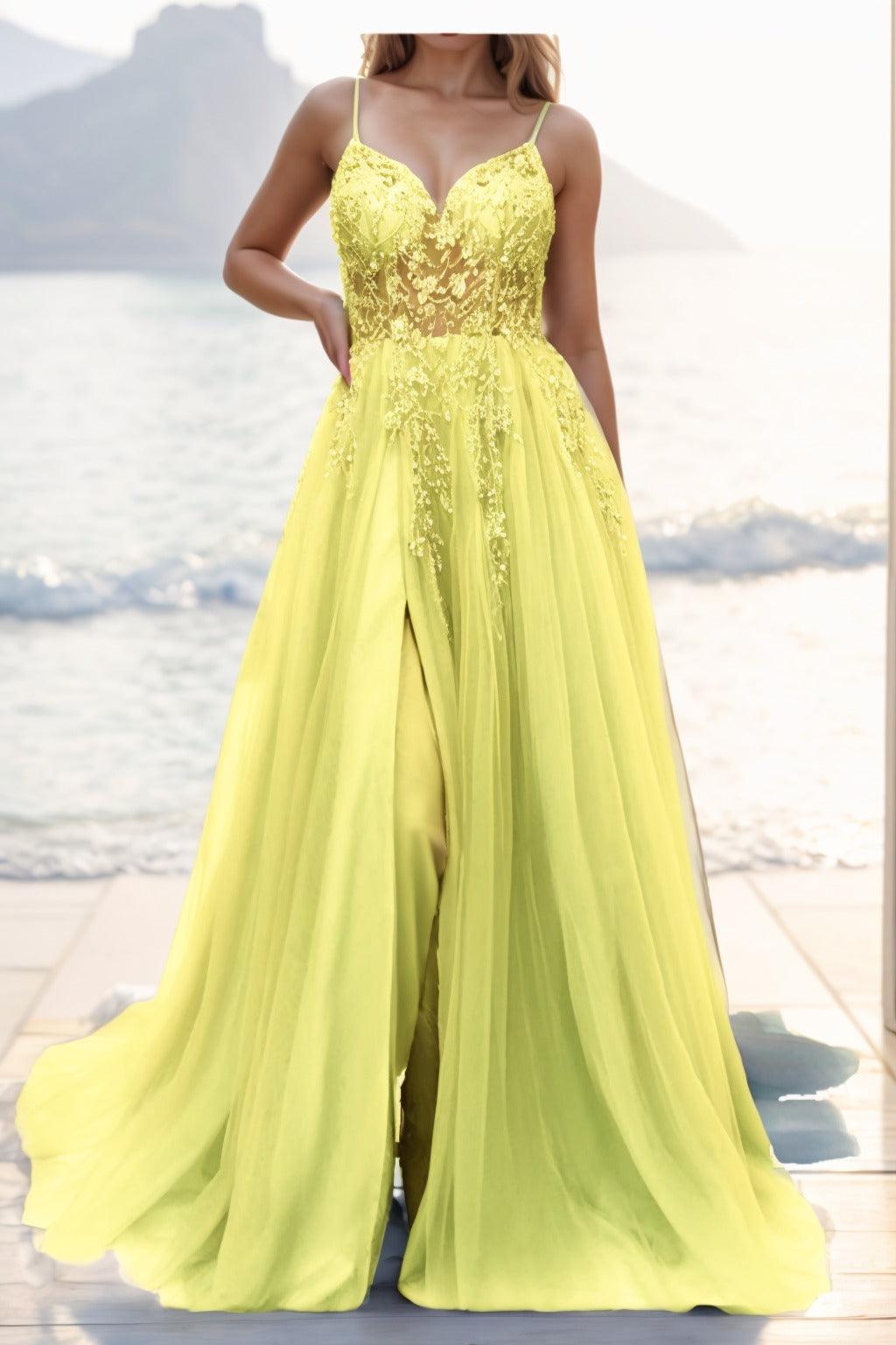 A-line Sweep-Brush Train Tulle Prom Dress CS0402 - COCOMELODY