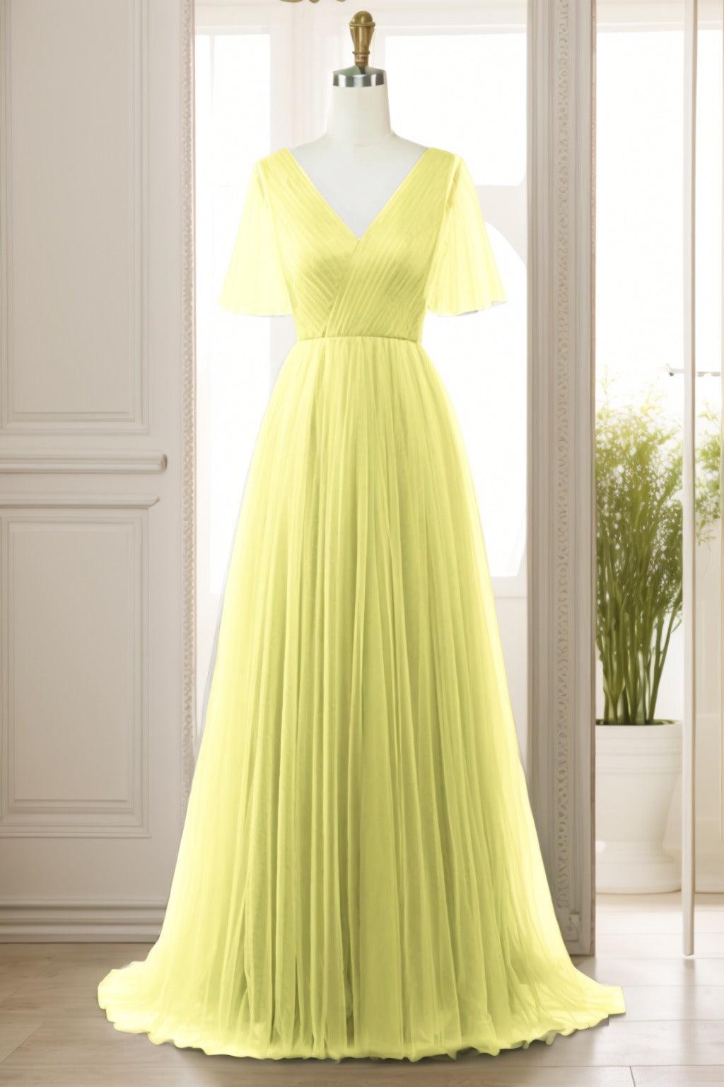 A-Line Sweep-Brush Train Tulle Prom Dress CS0472 - COCOMELODY