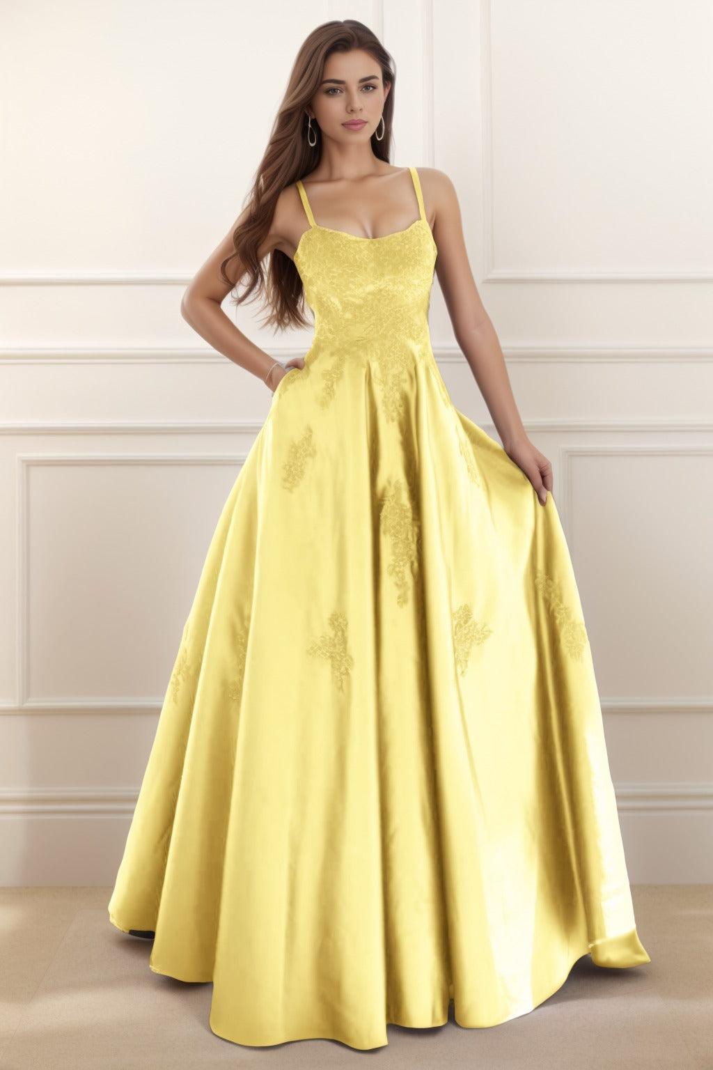 A-Line Floor Length Satin Prom Dress CS0458 - COCOMELODY