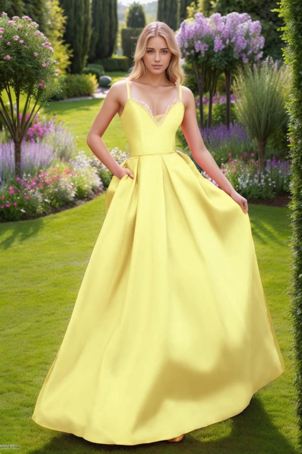 A-Line Floor Length Satin Prom Dress CS0451 - COCOMELODY
