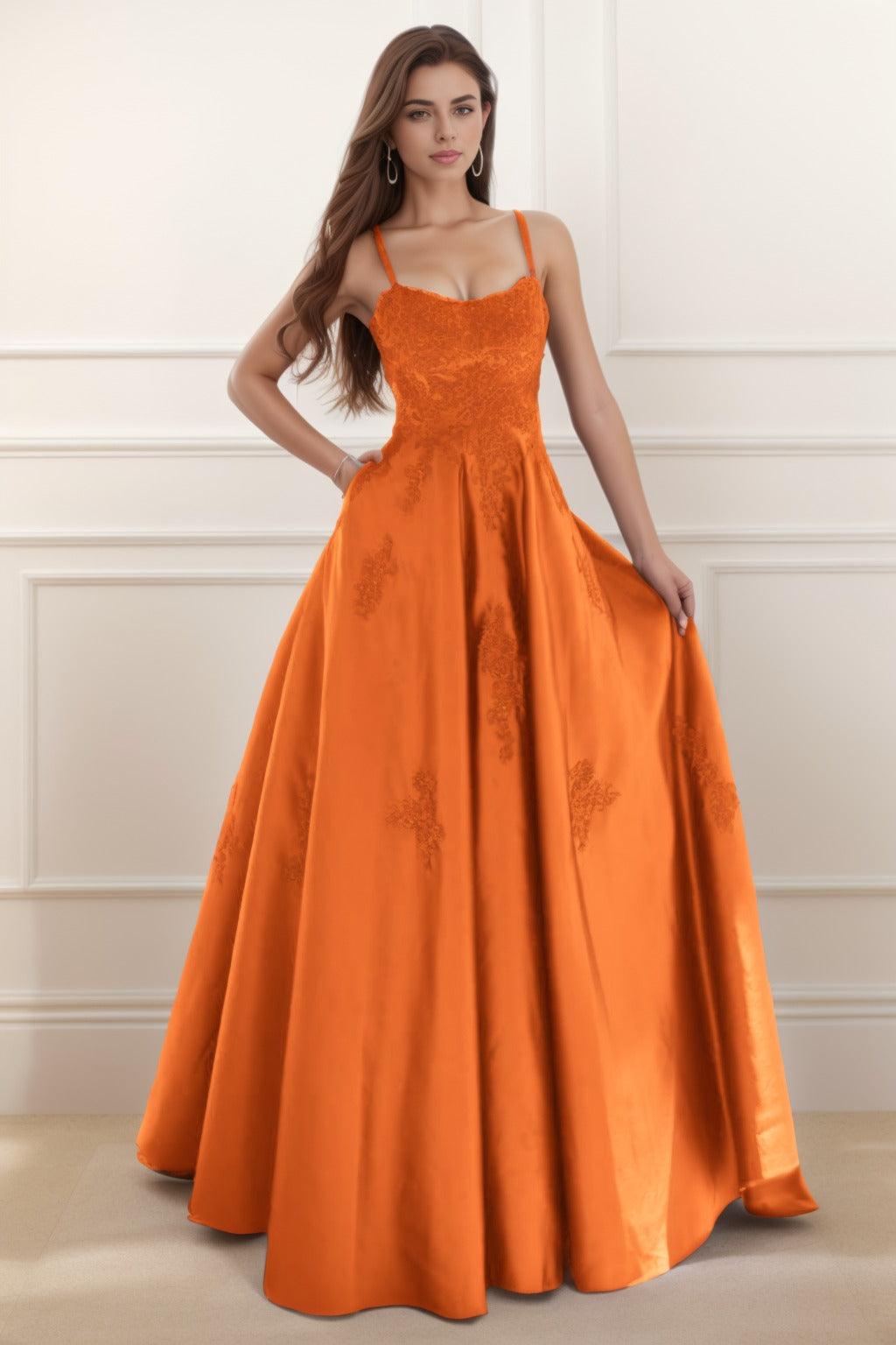 A-Line Floor Length Satin Prom Dress CS0458 - COCOMELODY