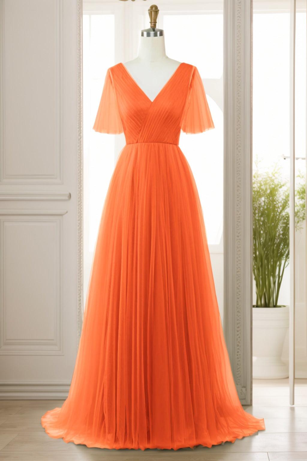 A-Line Sweep-Brush Train Tulle Prom Dress CS0472 - COCOMELODY