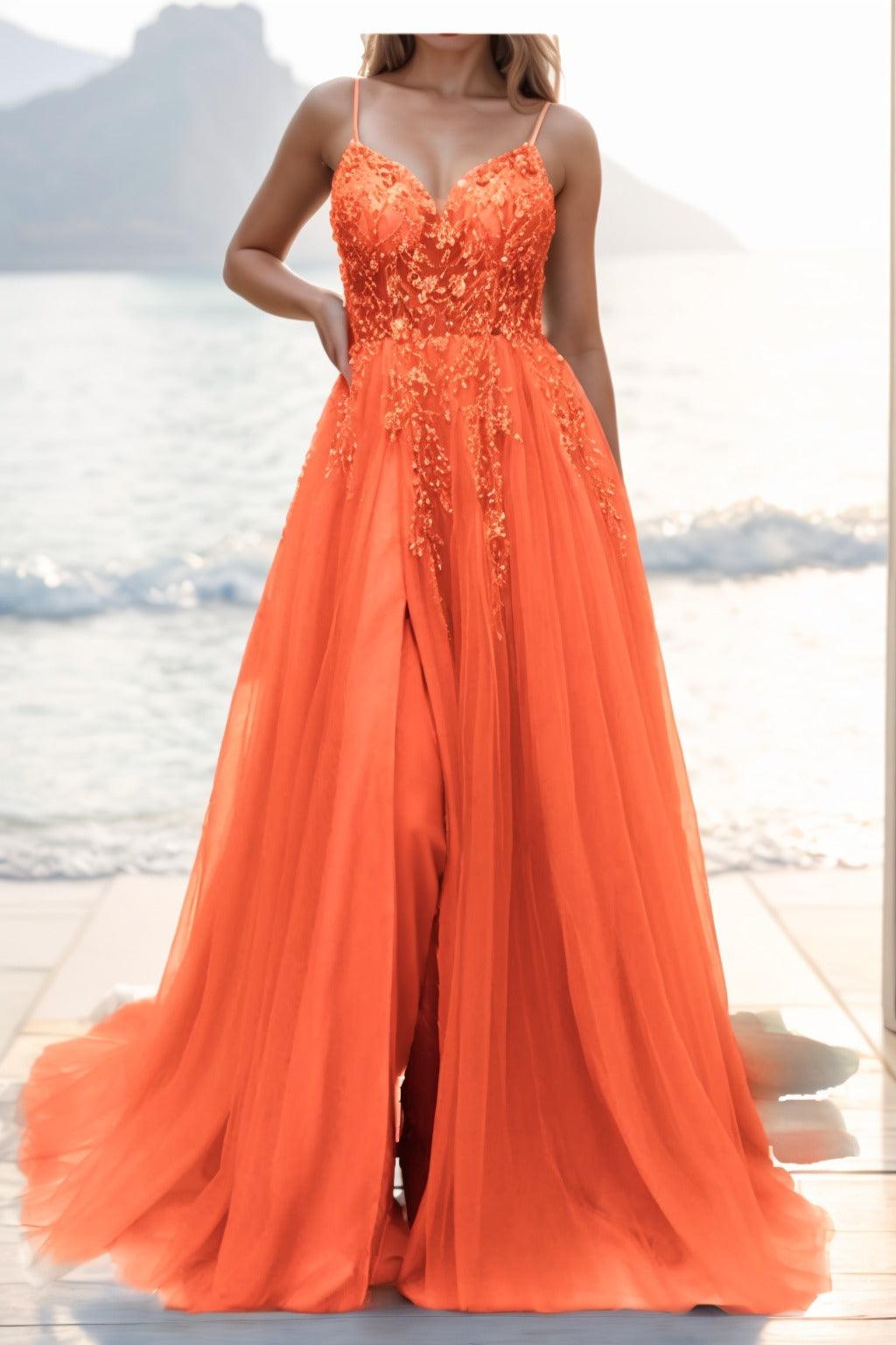 A-line Sweep-Brush Train Tulle Prom Dress CS0402 - COCOMELODY