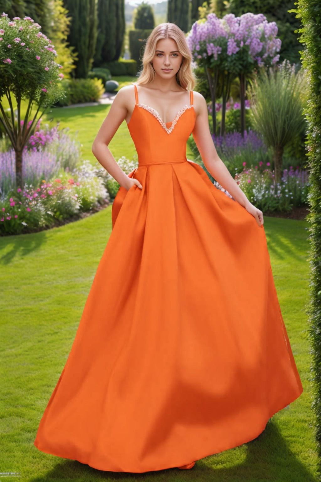 A-Line Floor Length Satin Prom Dress CS0451 - COCOMELODY