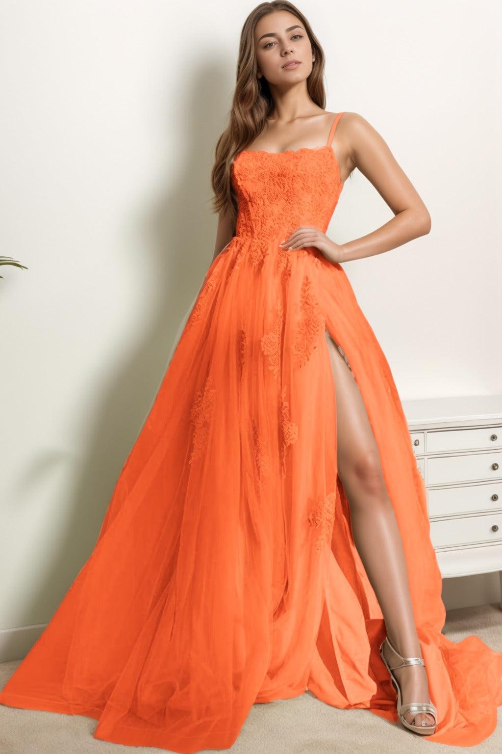 A-Line Sweep-Brush Train Tulle Prom Dress CS0415 - COCOMELODY