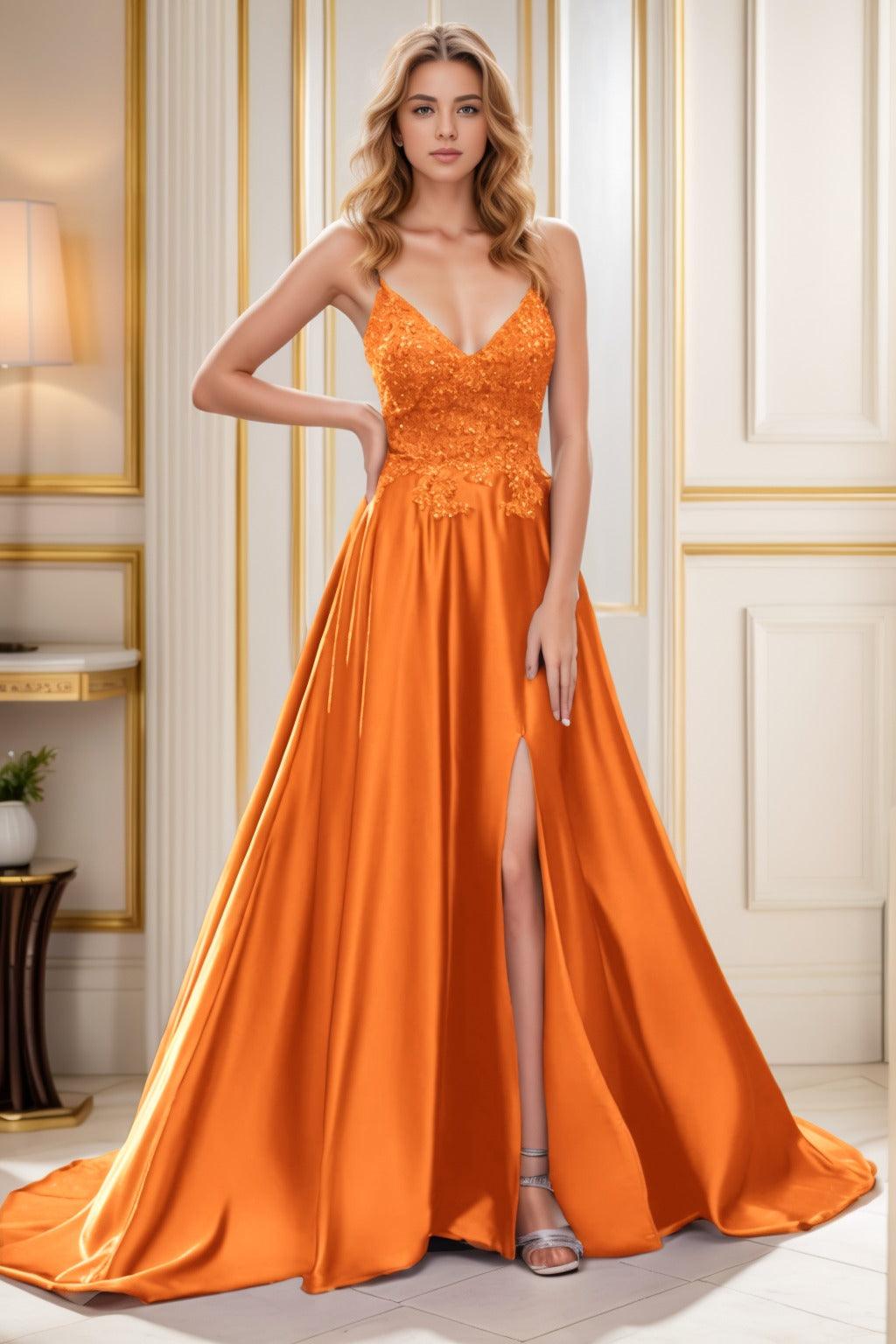 A-Line Court Train Satin Prom Dress CS0460 - COCOMELODY