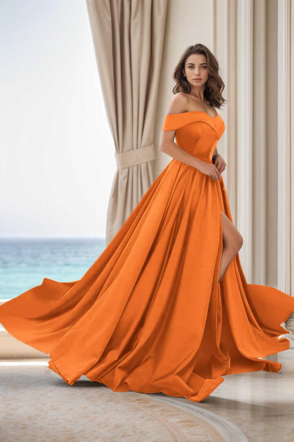 A-Line Court Train Satin Prom Dress CS0405 - COCOMELODY