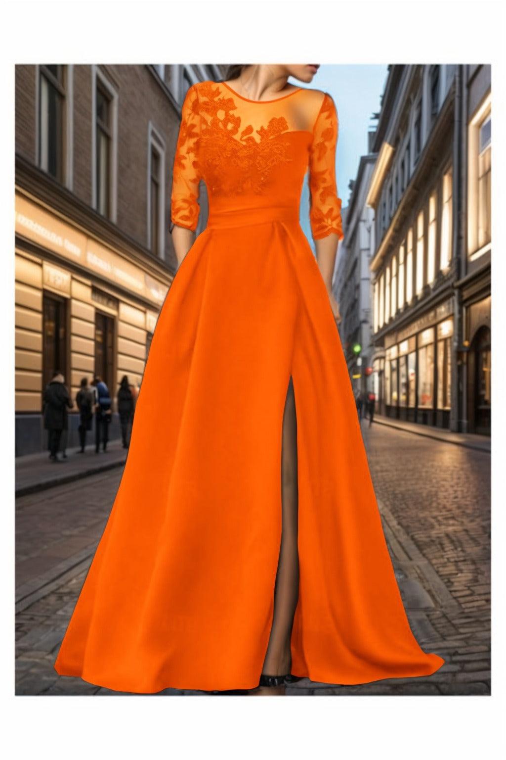 A-Line Sweep-Brush Train Silk-Like Prom Dress CS0456 - COCOMELODY