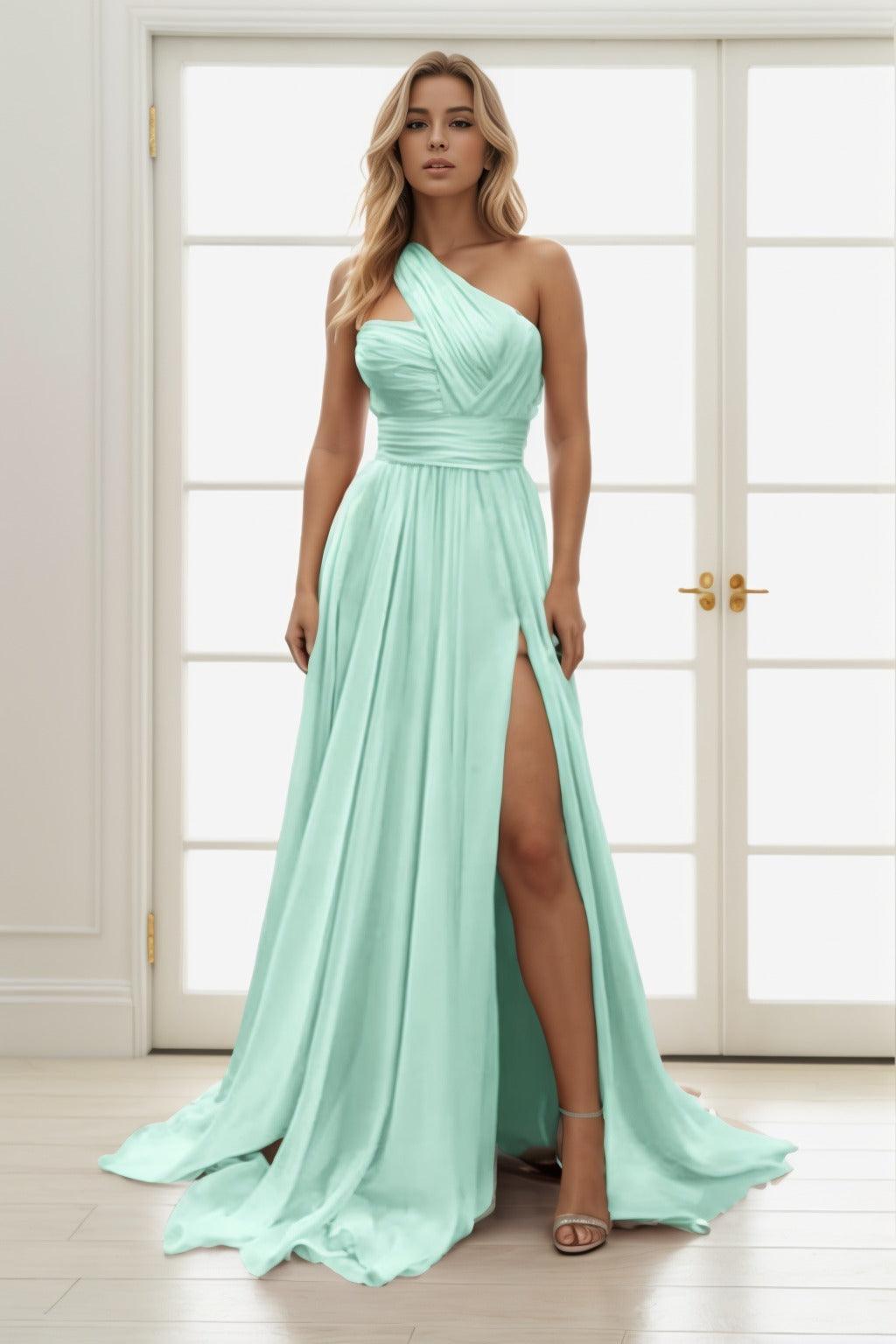 A-Line Sweep-Brush Train Chiffon Prom Dress CS0435 - COCOMELODY