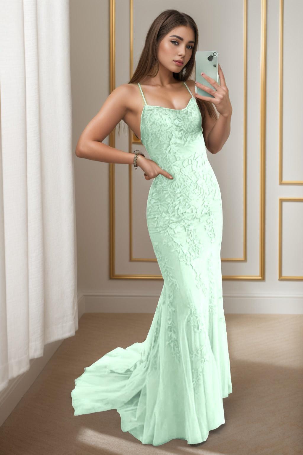 Trumpet-Mermaid Sweep-Brush Train Tulle Prom Dress CS0398 - COCOMELODY