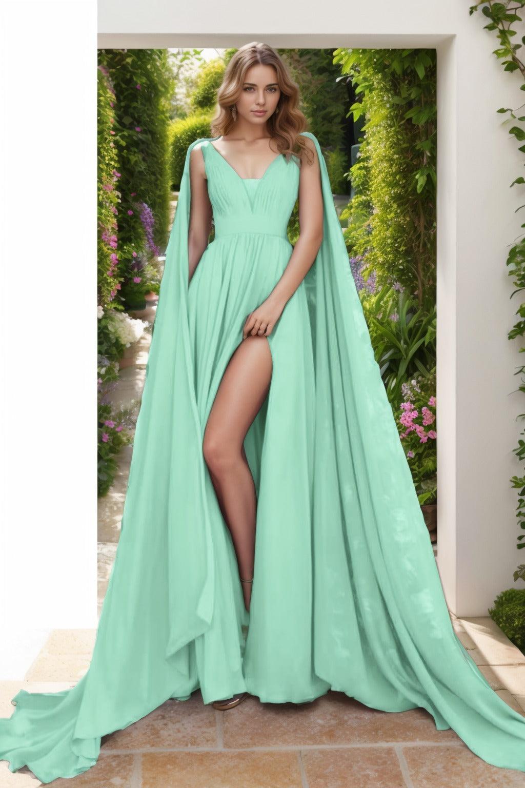A-Line Floor Length Chiffon Prom Dress CS0454 - COCOMELODY