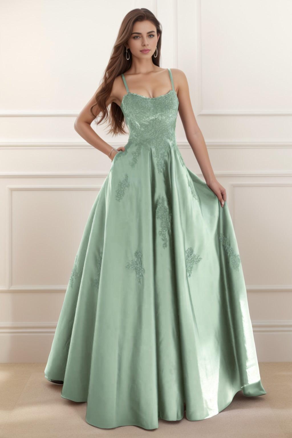 A-Line Floor Length Satin Prom Dress CS0458 - COCOMELODY