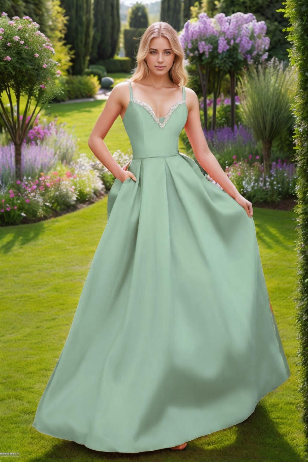 A-Line Floor Length Satin Prom Dress CS0451 - COCOMELODY