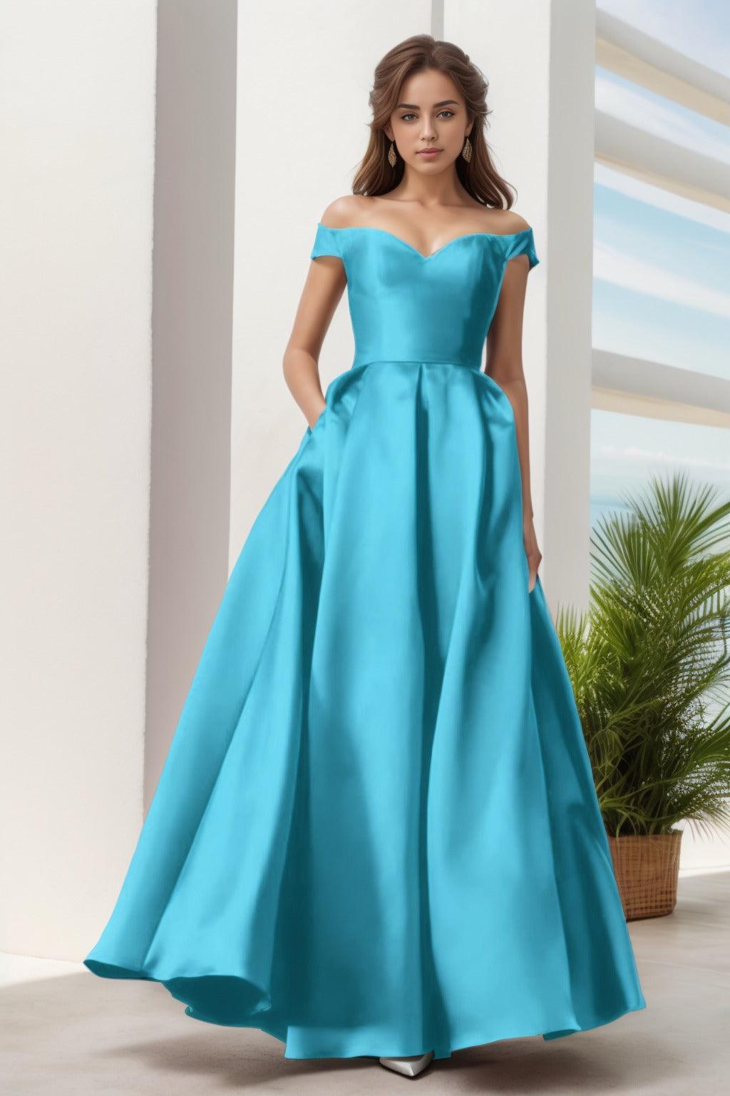 A-Line Floor Length Satin Prom Dress CS0408 - COCOMELODY