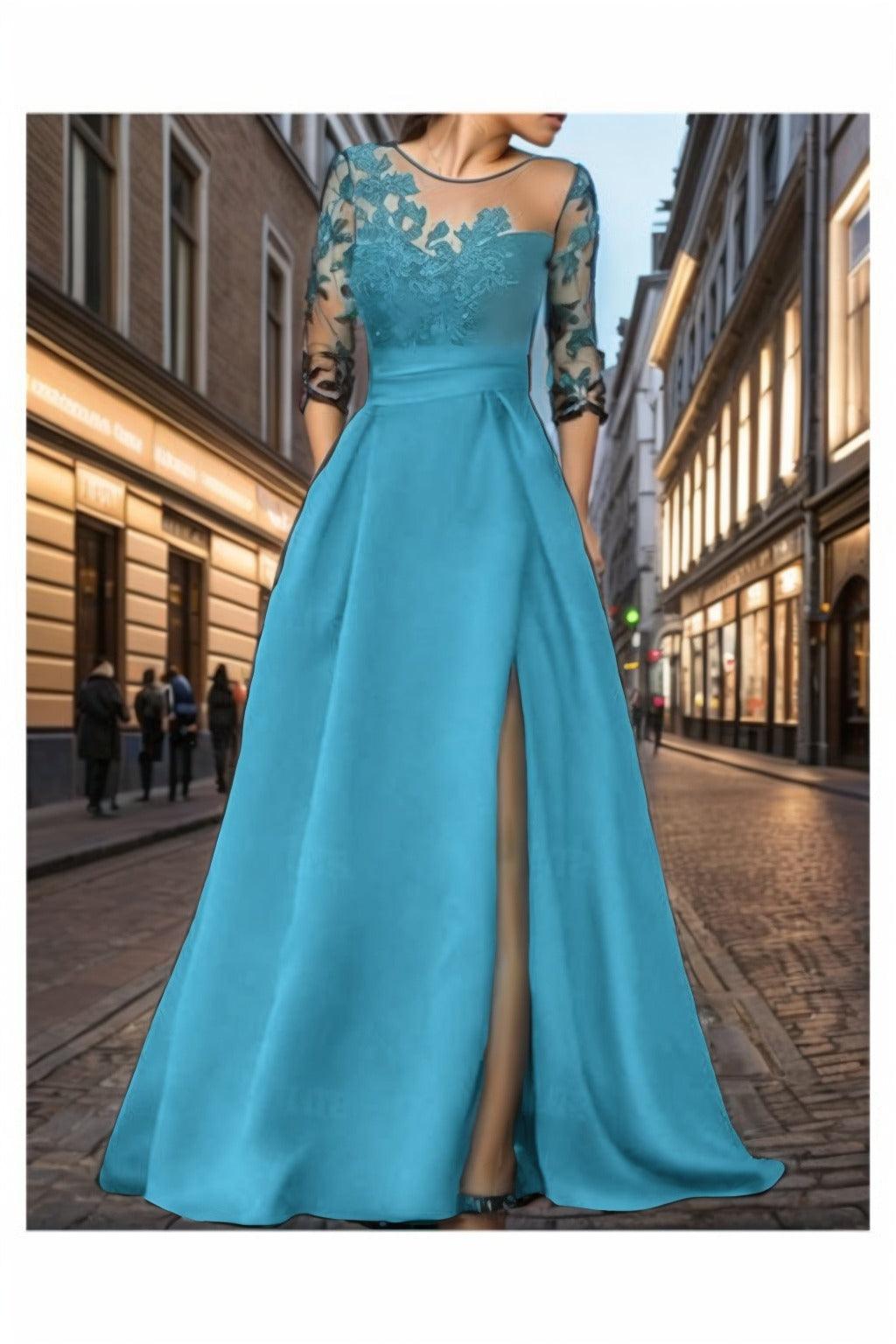 A-Line Sweep-Brush Train Silk-Like Prom Dress CS0456 - COCOMELODY