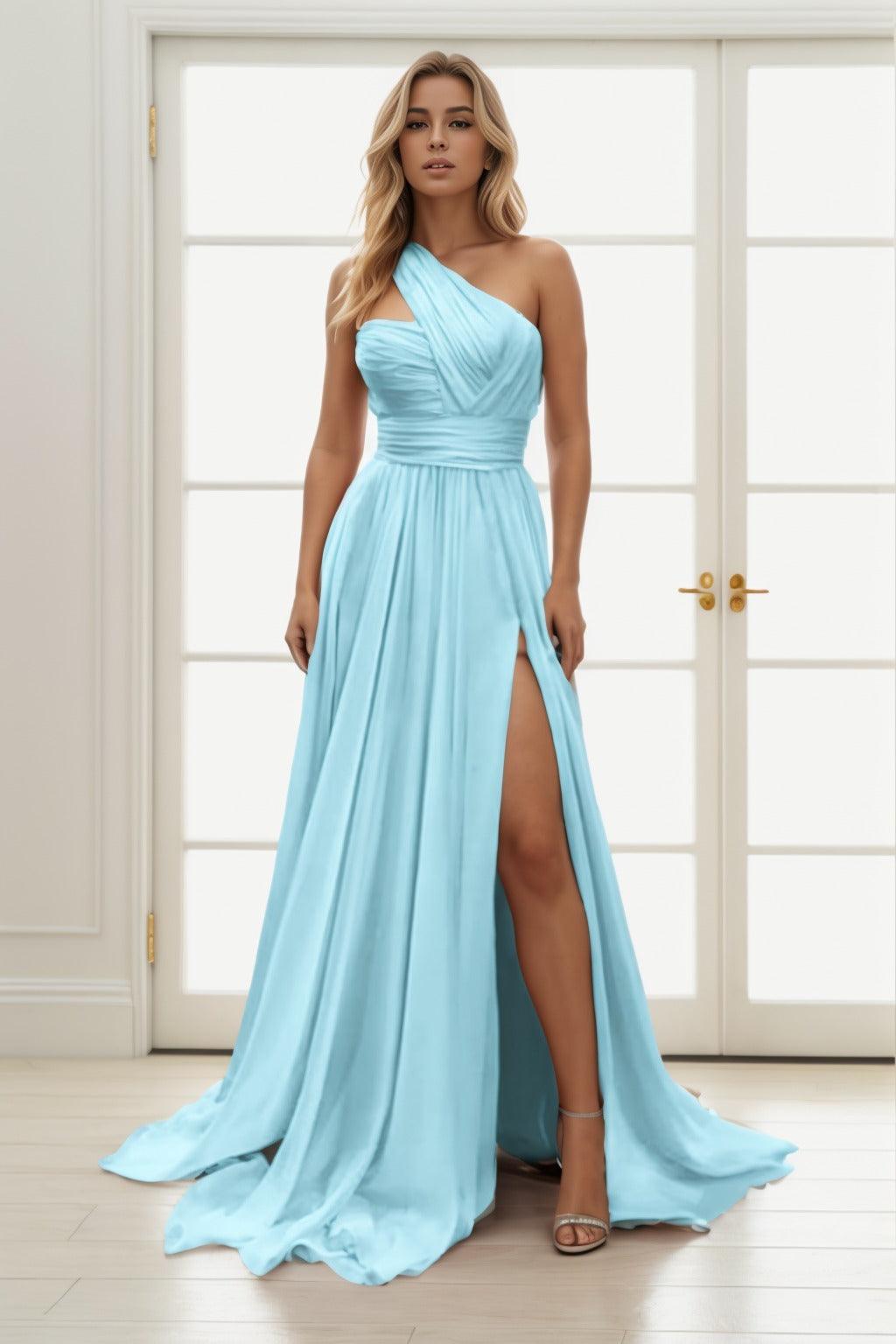 A-Line Sweep-Brush Train Chiffon Prom Dress CS0435 - COCOMELODY