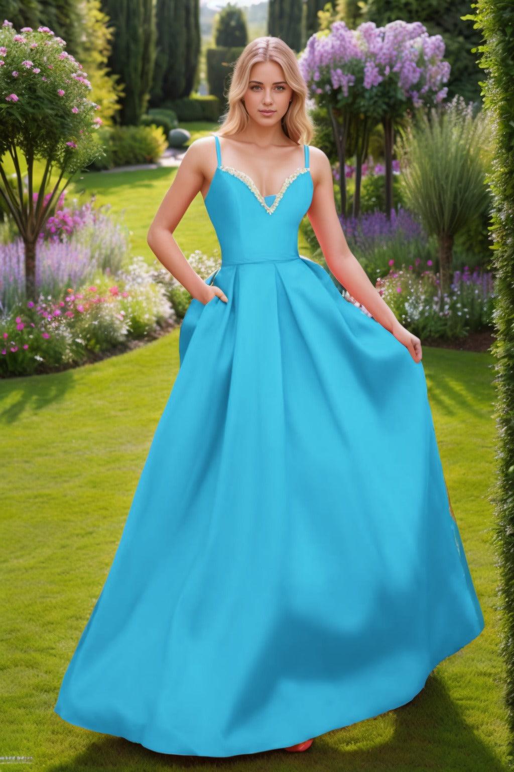 A-Line Floor Length Satin Prom Dress CS0451 - COCOMELODY