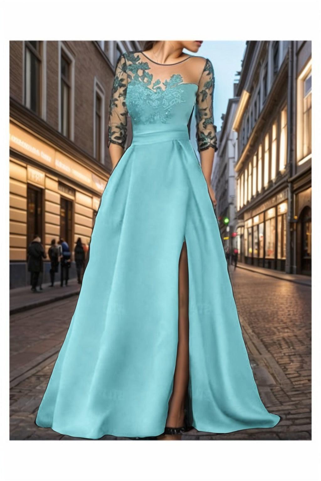 A-Line Sweep-Brush Train Silk-Like Prom Dress CS0456 - COCOMELODY