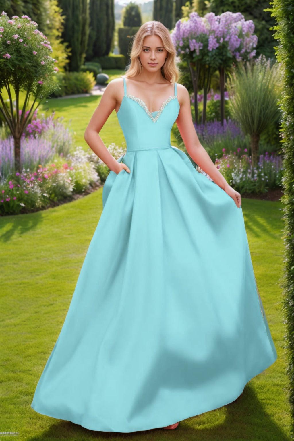 A-Line Floor Length Satin Prom Dress CS0451 - COCOMELODY