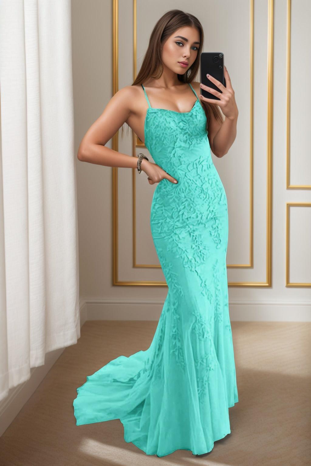 Trumpet-Mermaid Sweep-Brush Train Tulle Prom Dress CS0398 - COCOMELODY