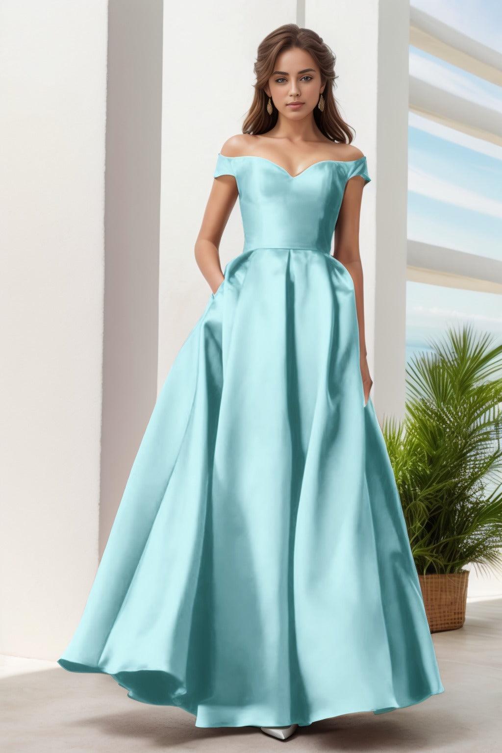 A-Line Floor Length Satin Prom Dress CS0408 - COCOMELODY