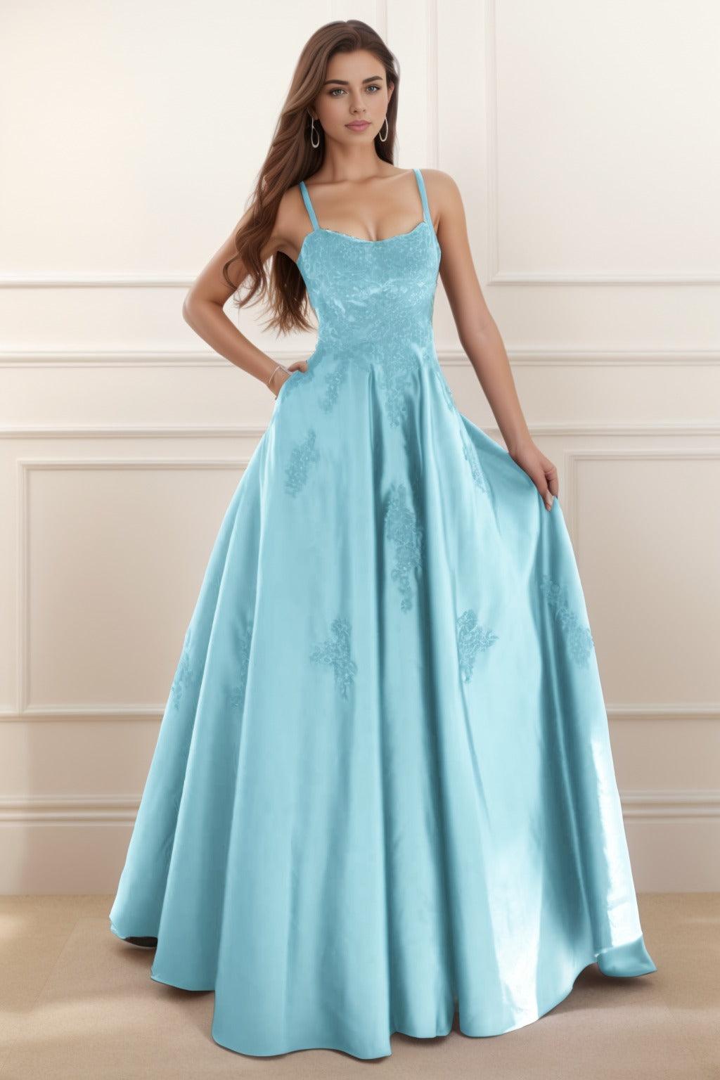 A-Line Floor Length Satin Prom Dress CS0458 - COCOMELODY