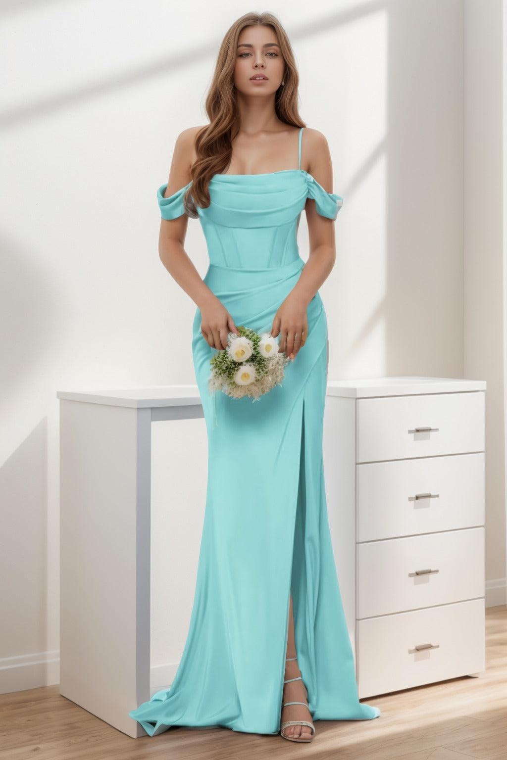 Trumpet-Mermaid Sweep-Brush Train Silk-Like Prom Dress CS0399 - COCOMELODY
