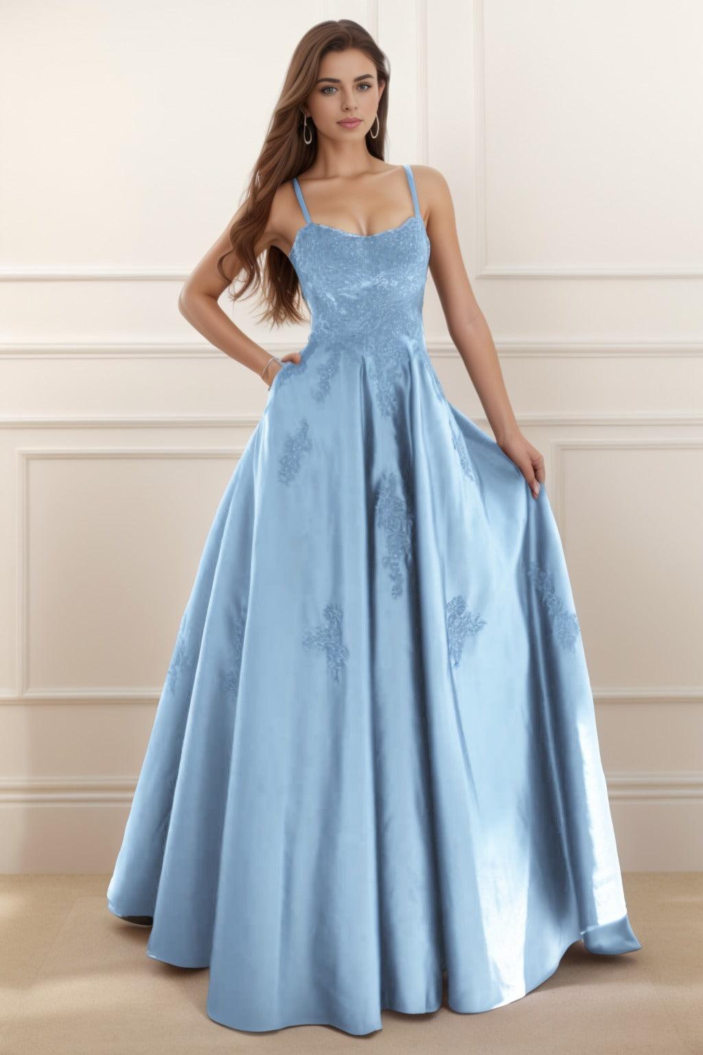 A-Line Floor Length Satin Prom Dress CS0458 - COCOMELODY