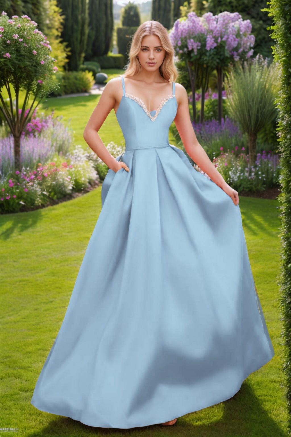 A-Line Floor Length Satin Prom Dress CS0451 - COCOMELODY