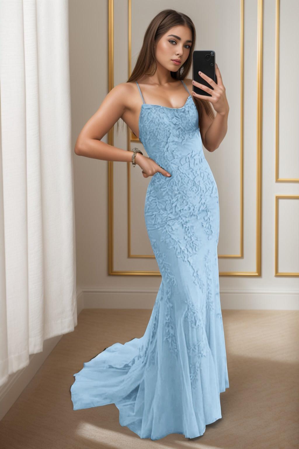 Trumpet-Mermaid Sweep-Brush Train Tulle Prom Dress CS0398 - COCOMELODY