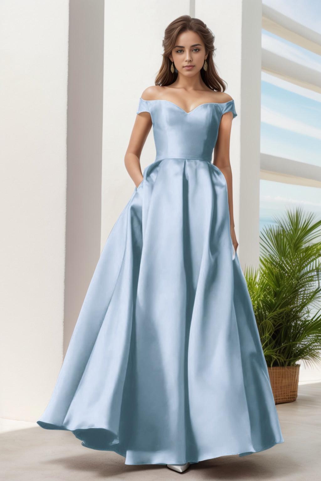 A-Line Floor Length Satin Prom Dress CS0408 - COCOMELODY