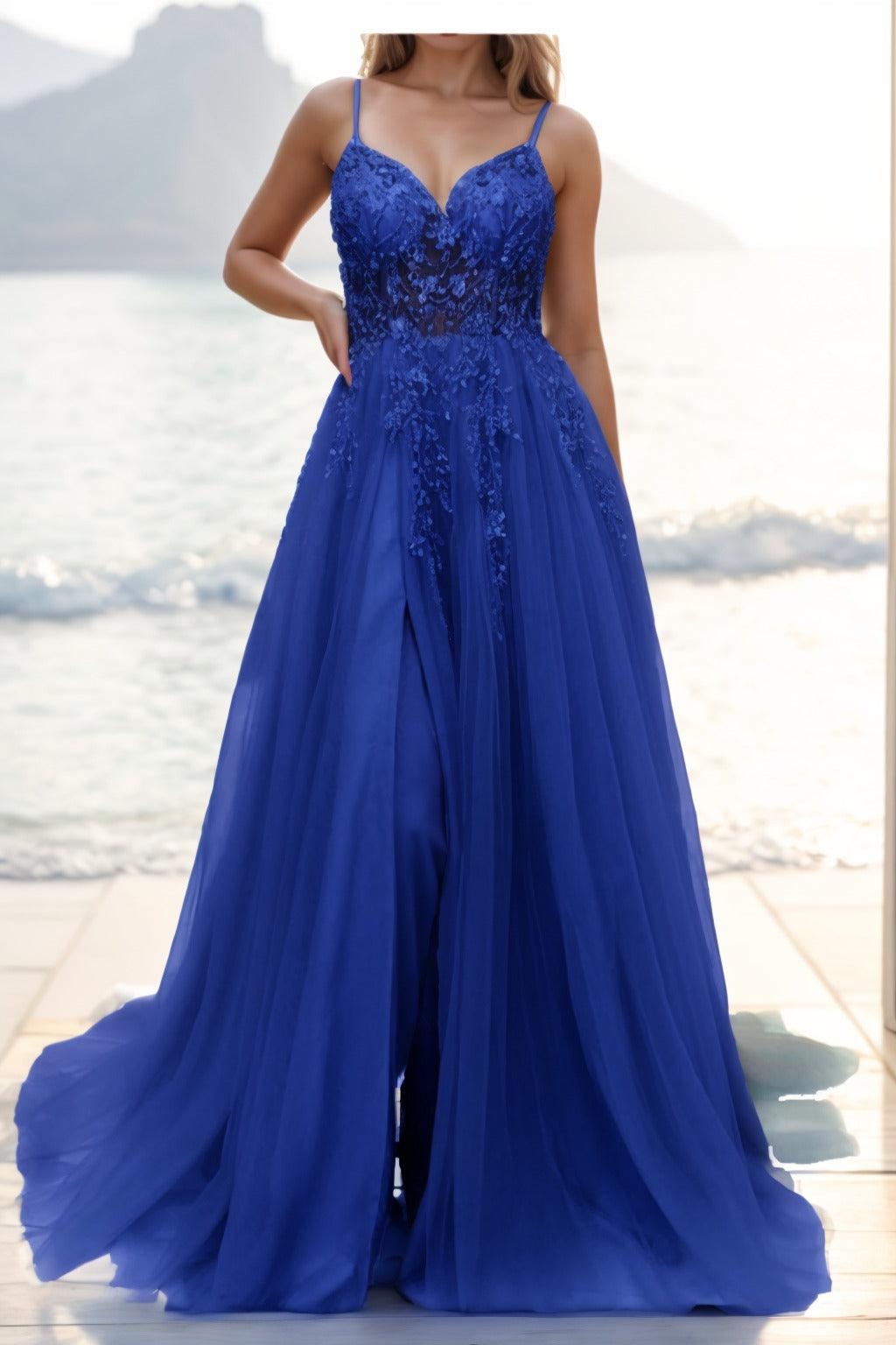 A-line Sweep-Brush Train Tulle Prom Dress CS0402 - COCOMELODY