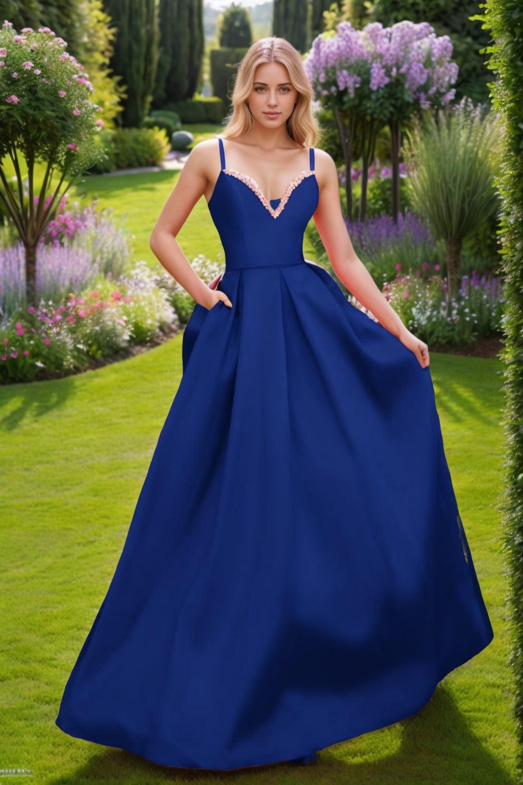 A-Line Floor Length Satin Prom Dress CS0451 - COCOMELODY