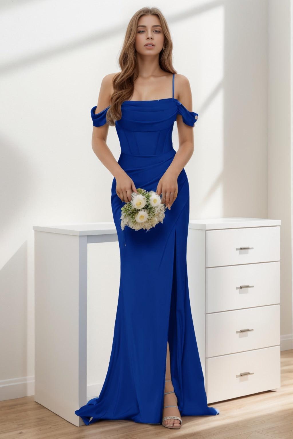 Trumpet-Mermaid Sweep-Brush Train Silk-Like Prom Dress CS0399 - COCOMELODY